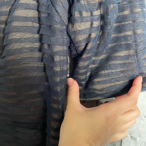 Tadashi Shoji Gown Navy chiffon overlay Nude event maxi dress women’s size 6 - Picture 6 of 6